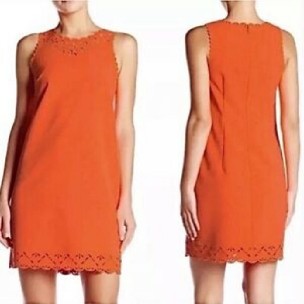 J. Crew Bright Neon Orange Sheath Dress Scalloped Hem Size 00 Style E9811